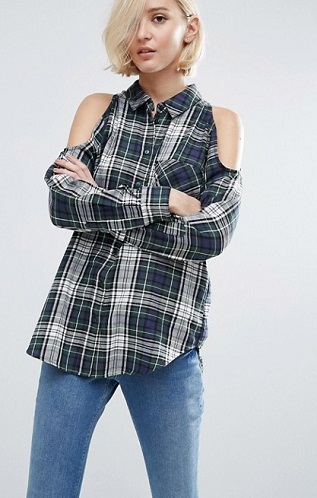 Off Shoulder Checked Shirt