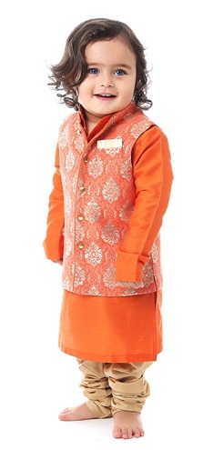 Orange Silk Kurta Pyjama til børn