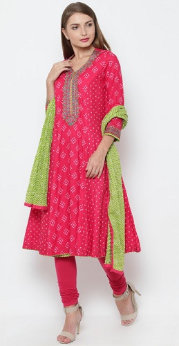 Bandhani -tryk Anarkali Pink Kurti