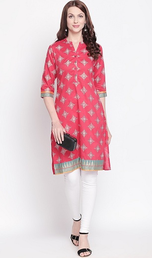 Mandarin krave bomuld Kurti