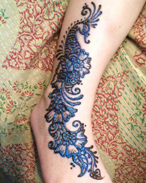 Blue Glitter Mehendi -designs til fødder