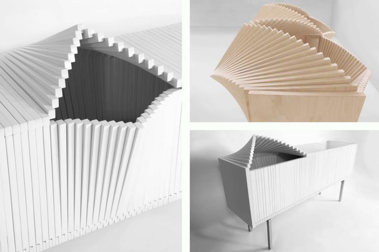 Sebastian Errazurizin muotoiltu sivupöydän aaltokaappi