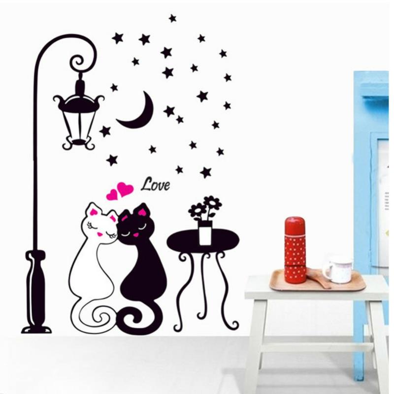 viileät seinä tarrat rakastuneet kissat seinäsuunnittelu mustavalkoinen