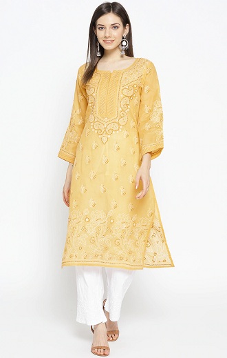 Bomuld Chikankari Kurta Med Palazzo