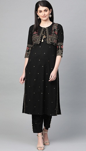 Cotton Straight Kurti med jakke