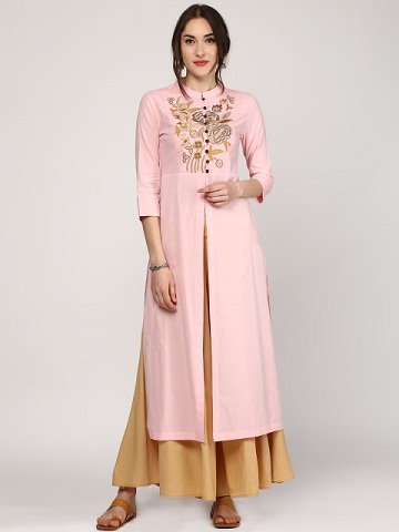 SASSAFRAS Kvinder Pink Broderet Kurta