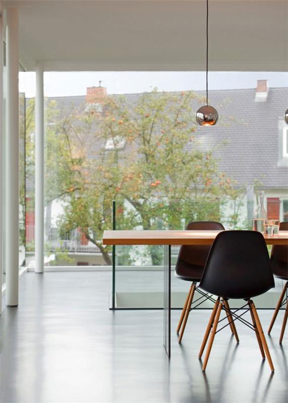 moderni talo laajennus ruokasali puu pöytä tuoli