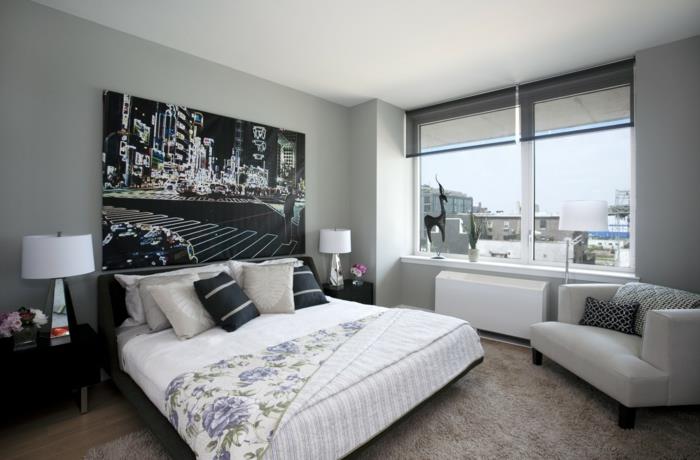 seinän väri vaaleanharmaa makuuhuone harmaa harmaa seinät viileä seinäkoriste kaunis näkymä