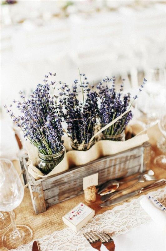 pöytä koristelu häät kukka koristelu muuraus purkit laventeli kesä