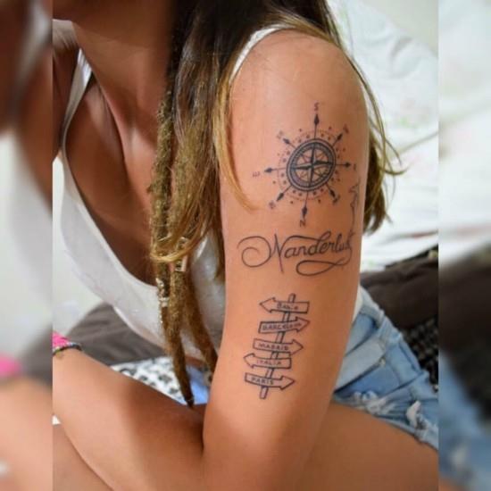 wanderlust tatuointiideoita olkavarren kompassi