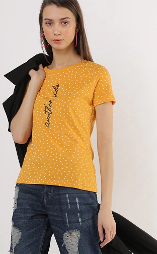 Polka Dot Print T -shirt til kvinder